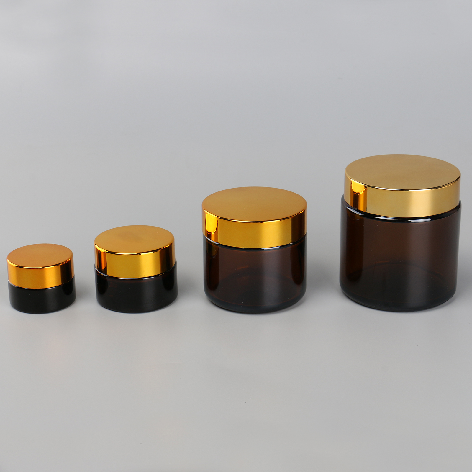 Round Face Eye Cream Body Mask Container 5g 10g 50g 100g Amber Glass Cosmetic Jars With Gold Lid