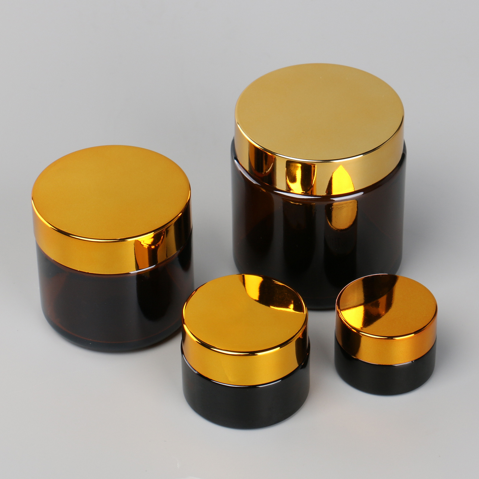 Round Face Eye Cream Body Mask Container 5g 10g 50g 100g Amber Glass Cosmetic Jars With Gold Lid