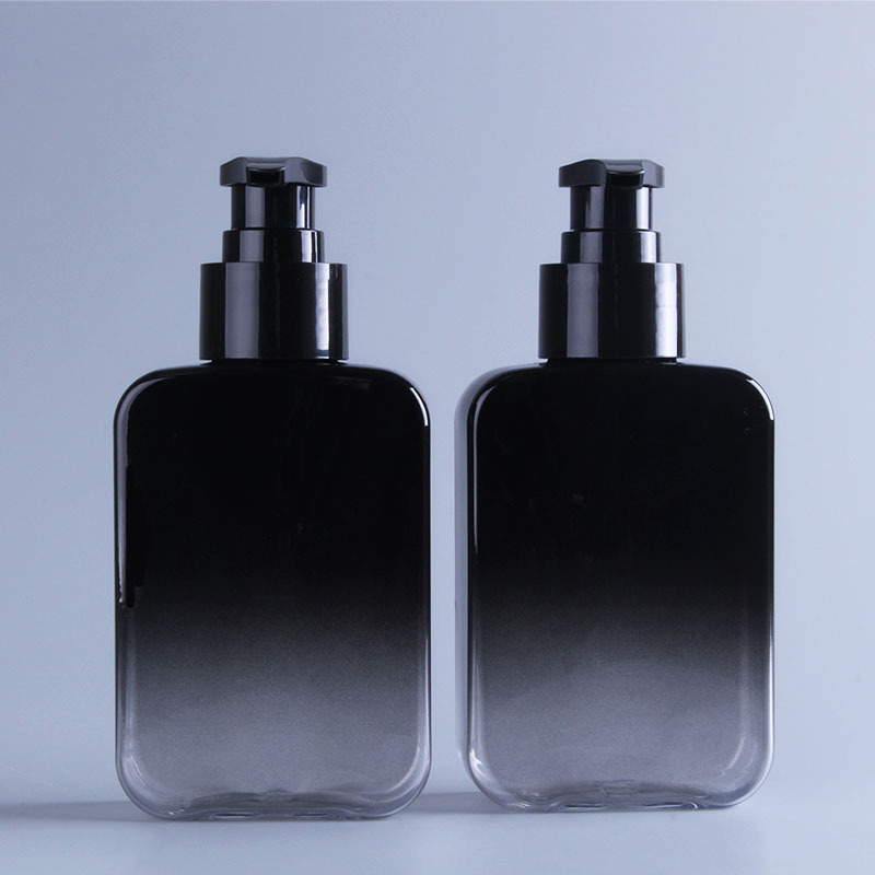 150ml Gradient Black Flat Slant Shoulder Cosmetic Bottle PET Plastic Shampoo Bottles With Pump For Sanitizer Liquid Hand Soap