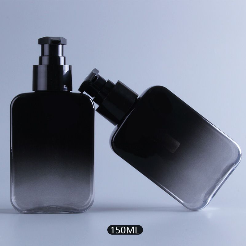 150ml Gradient Black Flat Slant Shoulder Cosmetic Bottle PET Plastic Shampoo Bottles With Pump For Sanitizer Liquid Hand Soap