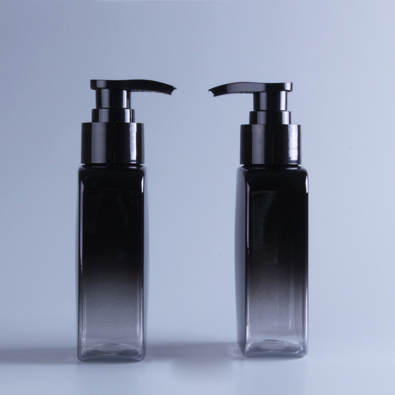 150ml Gradient Black Flat Slant Shoulder Cosmetic Bottle PET Plastic Shampoo Bottles With Pump For Sanitizer Liquid Hand Soap