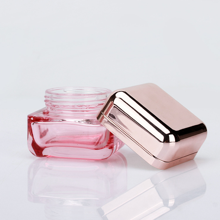 Custom Luxury Glass Face Cream Skincare Packaging Bottle And Jar Empty Square Lotion Pump Pink Cosmetic Glass Bottle