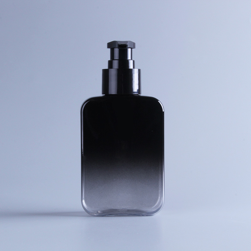 150ml Gradient Black Flat Slant Shoulder Cosmetic Bottle PET Plastic Shampoo Bottles With Pump For Sanitizer Liquid Hand Soap