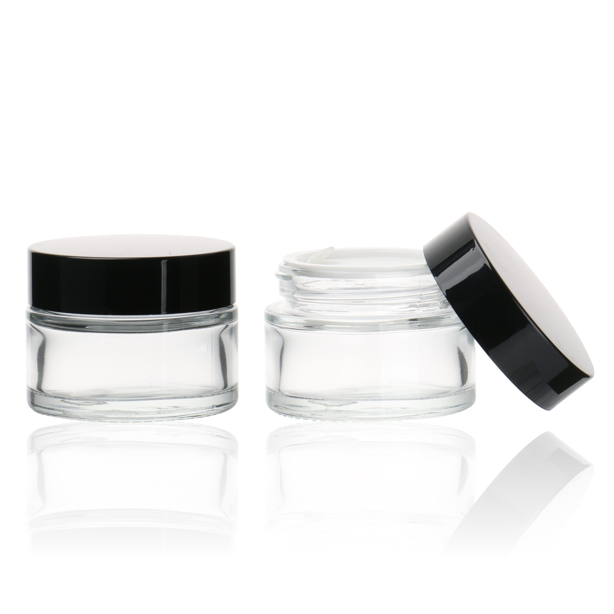 Transparent Inclined Shoulder Container 15g 30g Empty Slanted Shoulder Glass Face Cream Eye Cream Jars With Black Lid