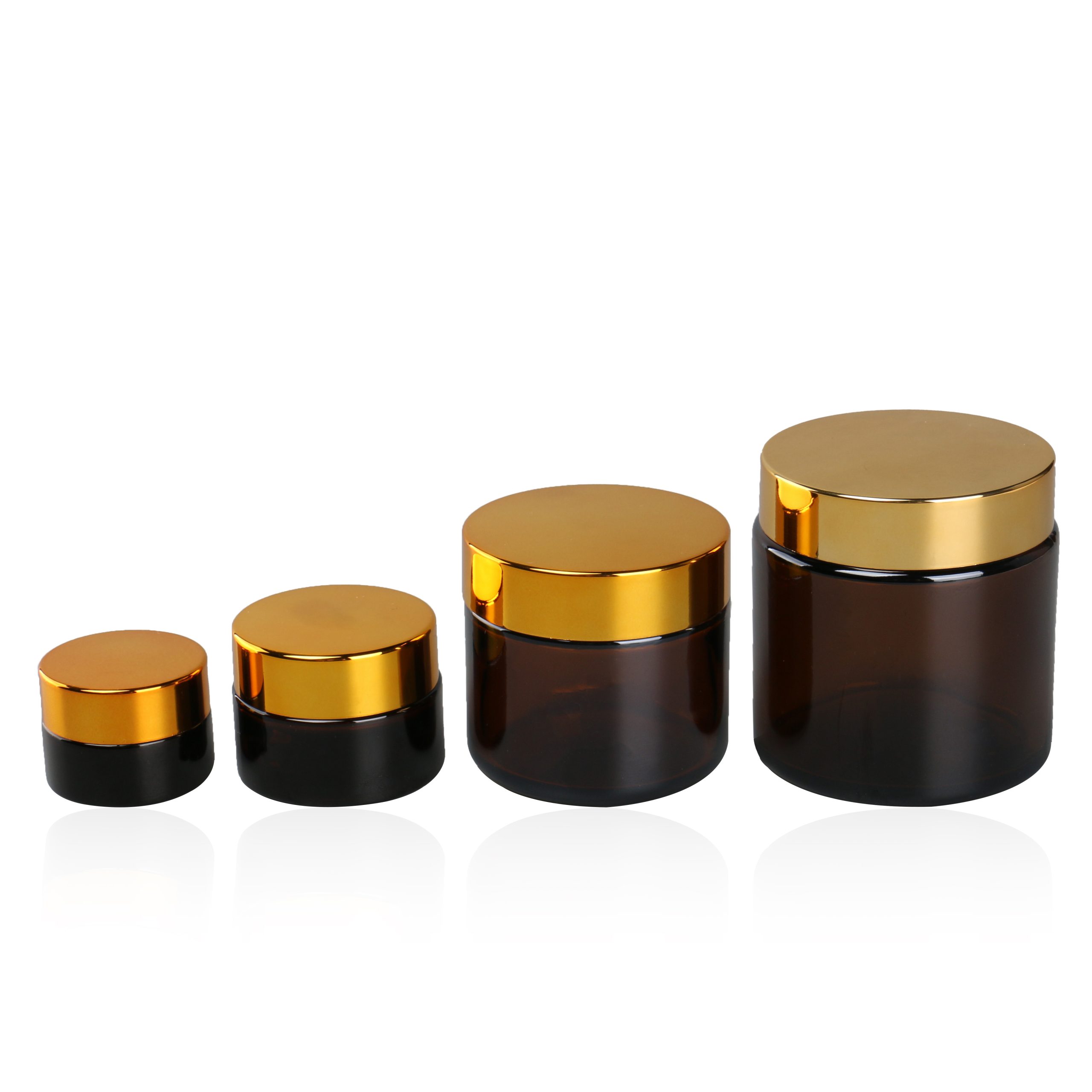 Round Face Eye Cream Body Mask Container 5g 10g 50g 100g Amber Glass Cosmetic Jars With Gold Lid