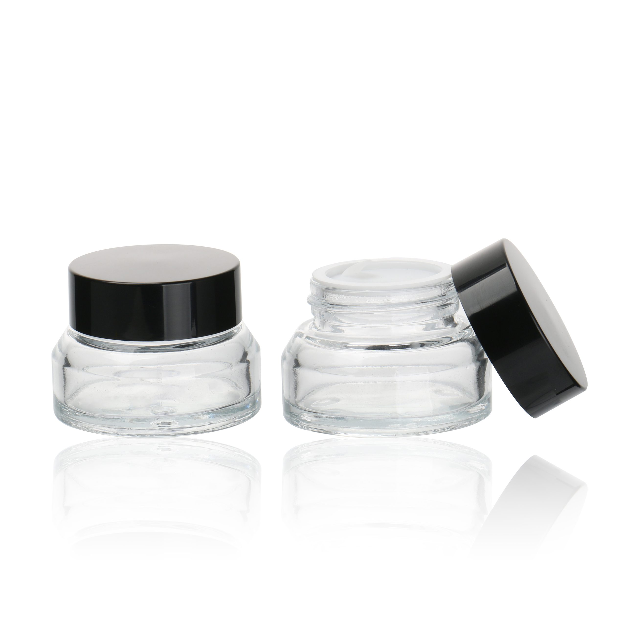 Transparent Inclined Shoulder Container 15g 30g Empty Slanted Shoulder Glass Face Cream Eye Cream Jars With Black Lid