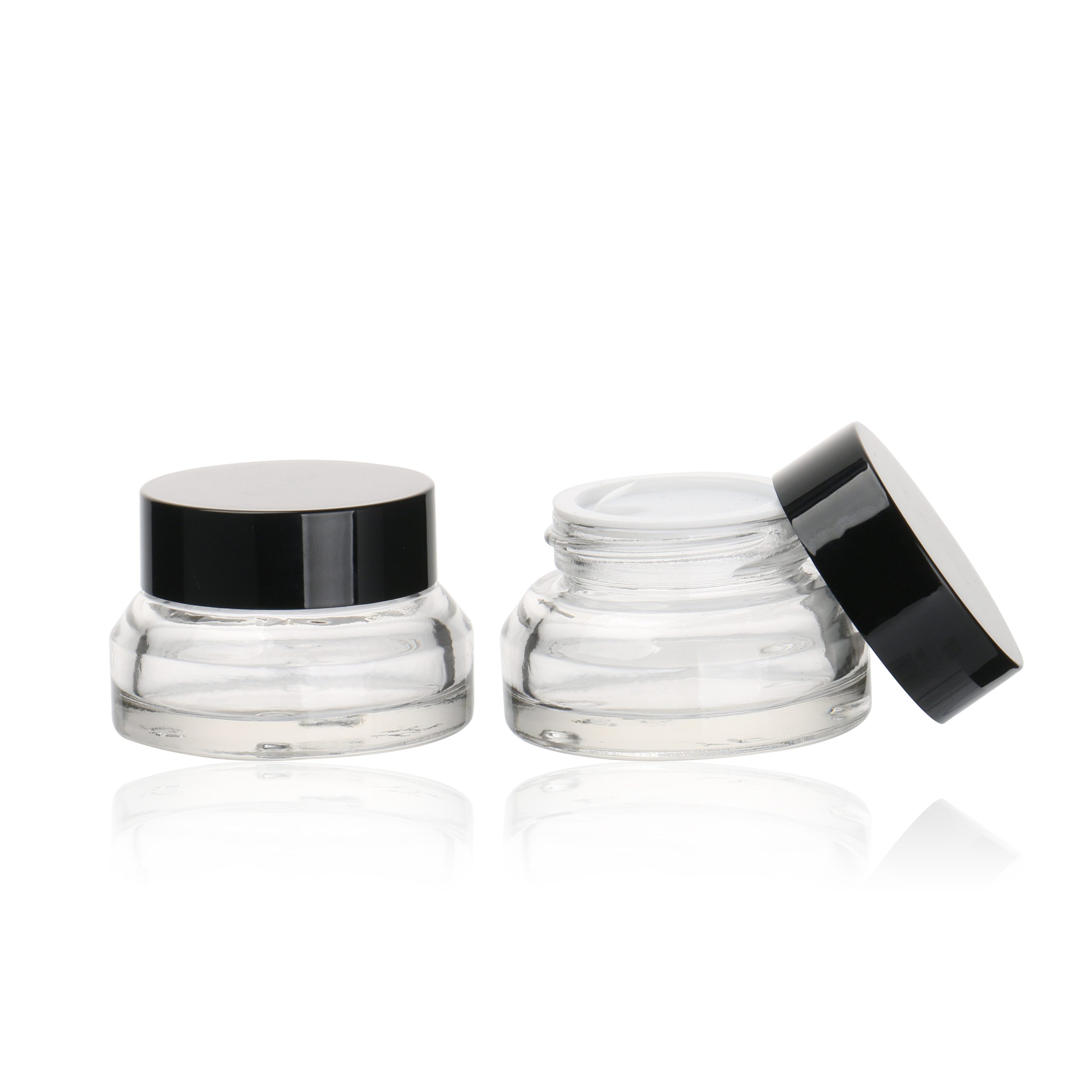 Transparent Inclined Shoulder Container 15g 30g Empty Slanted Shoulder Glass Face Cream Eye Cream Jars With Black Lid