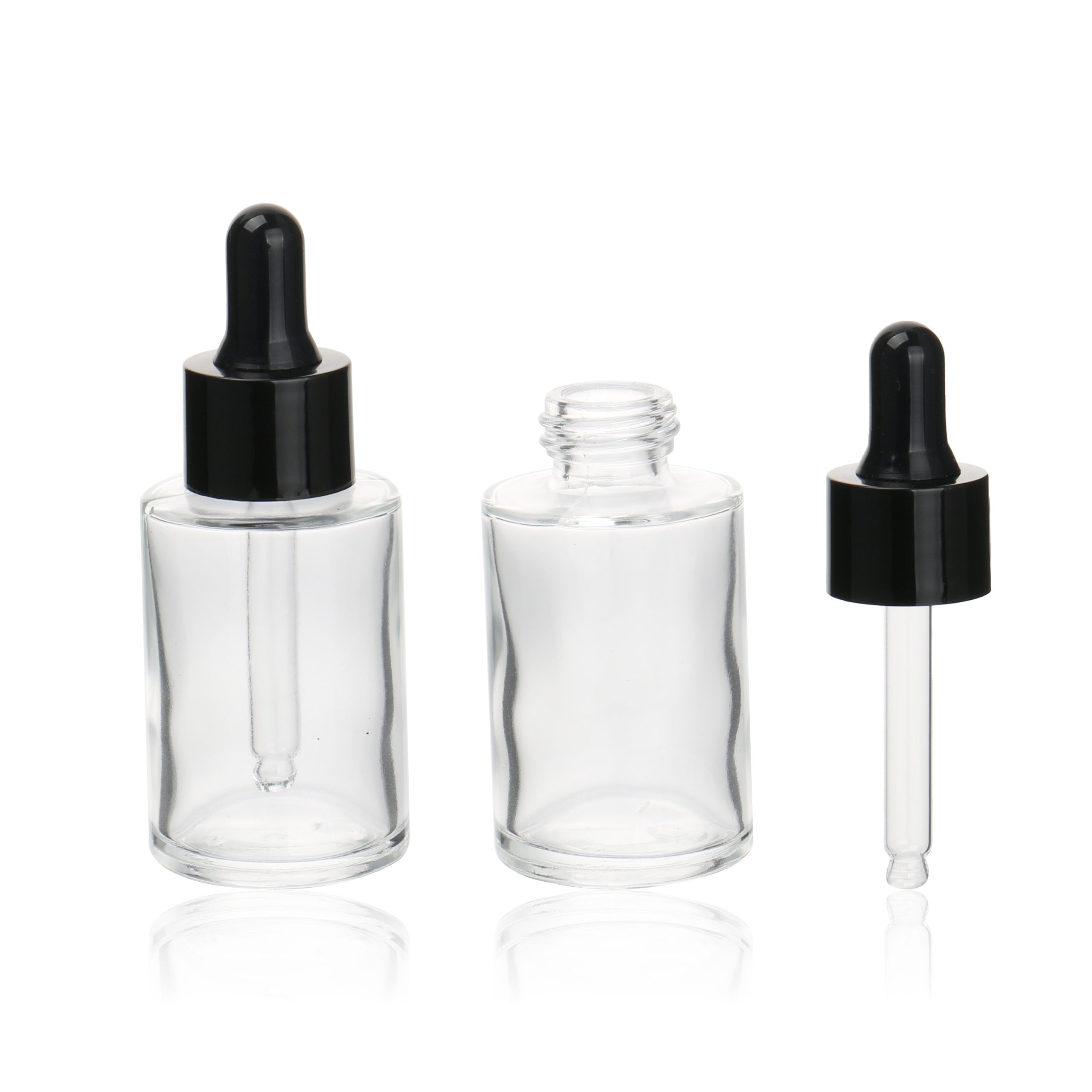 Cosmetic Packaging Container Empty Skincare Set Bottle Transparent Glass Lotion Serum Pump Bottle With Black Lid