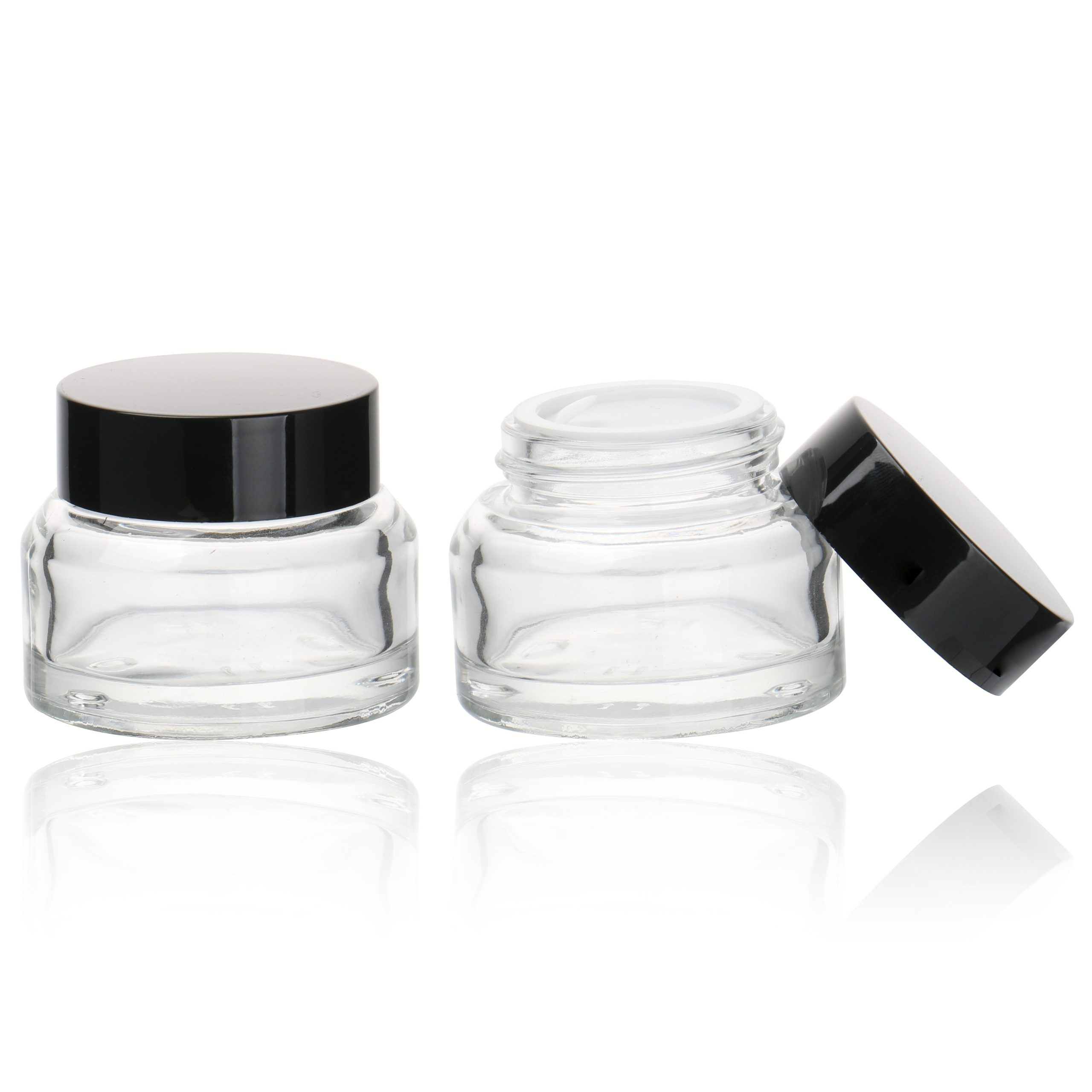 Transparent Inclined Shoulder Container 15g 30g Empty Slanted Shoulder Glass Face Cream Eye Cream Jars With Black Lid