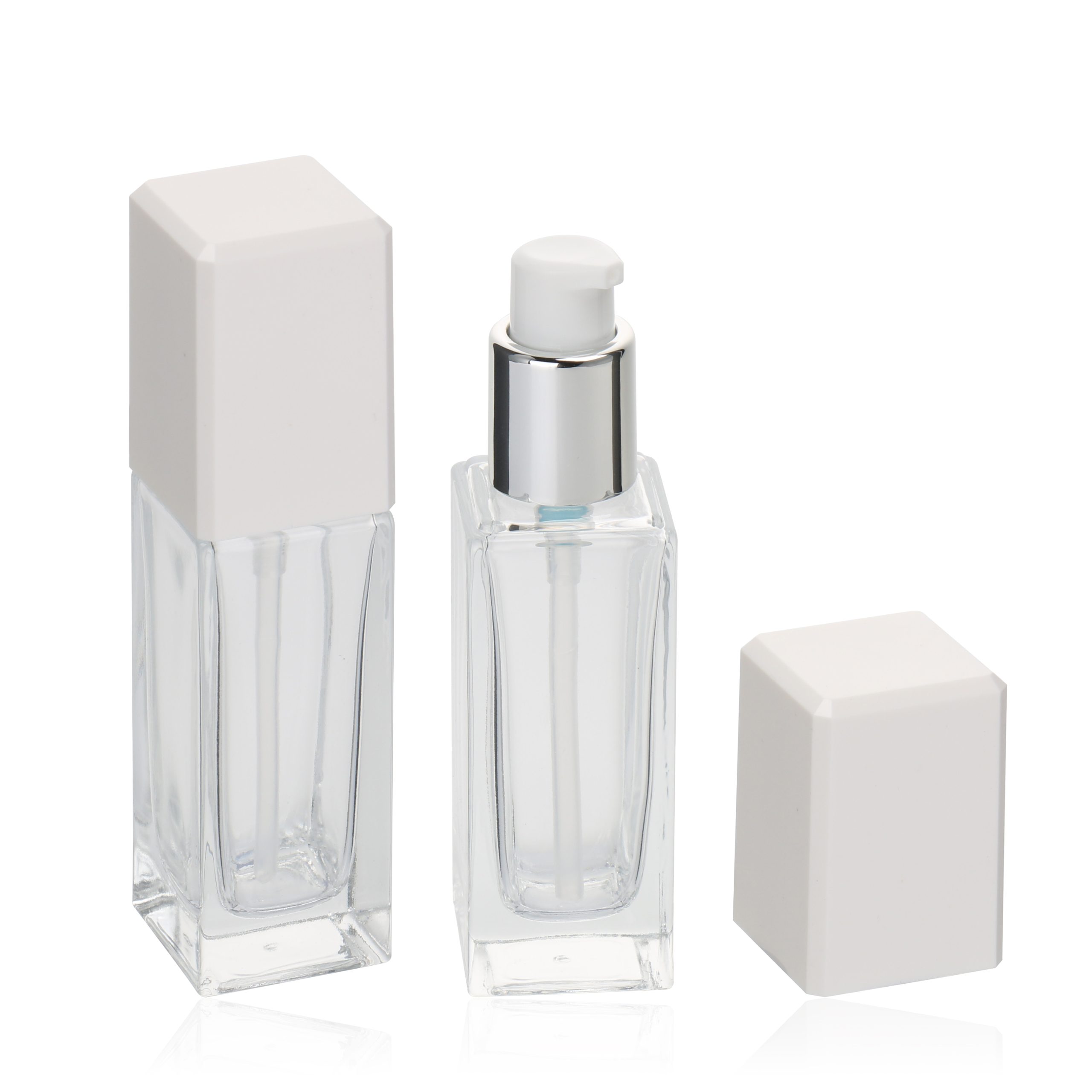 Essential Oil Glass Bottle Skincare Cream Lotion Bottle 30ml Clear Frosted Glass Cosmetic Packaging Bottle Set