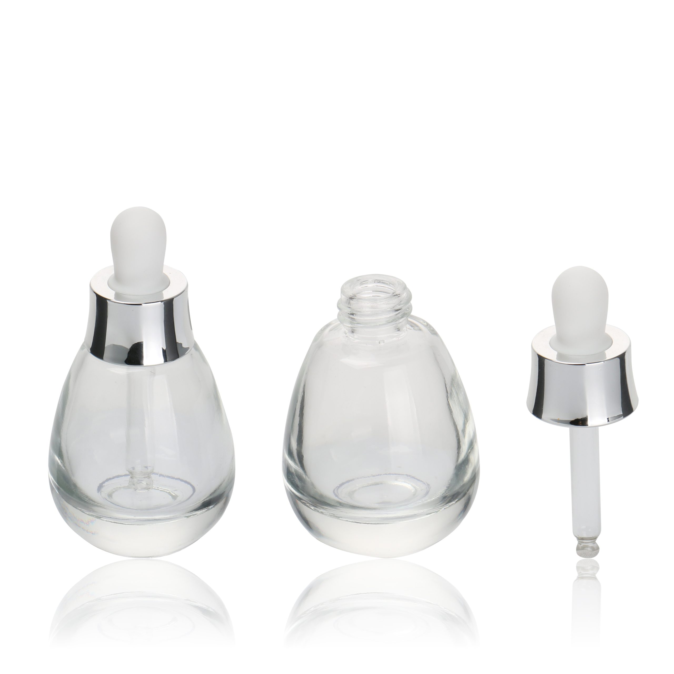 Essential Oil Glass Bottle Skincare Cream Lotion Bottle 30ml Clear Frosted Glass Cosmetic Packaging Bottle Set