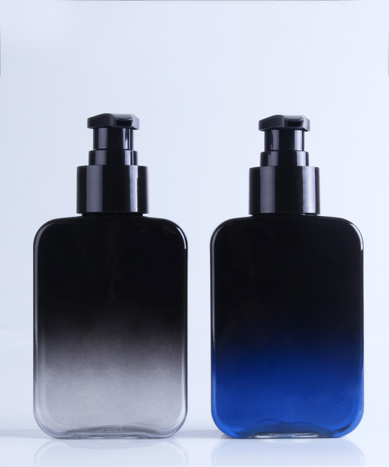 150ml Gradient Black Flat Slant Shoulder Cosmetic Bottle PET Plastic Shampoo Bottles With Pump For Sanitizer Liquid Hand Soap