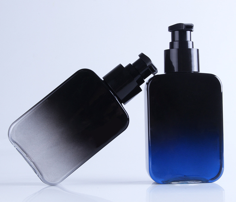 150ml Gradient Black Flat Slant Shoulder Cosmetic Bottle PET Plastic Shampoo Bottles With Pump For Sanitizer Liquid Hand Soap