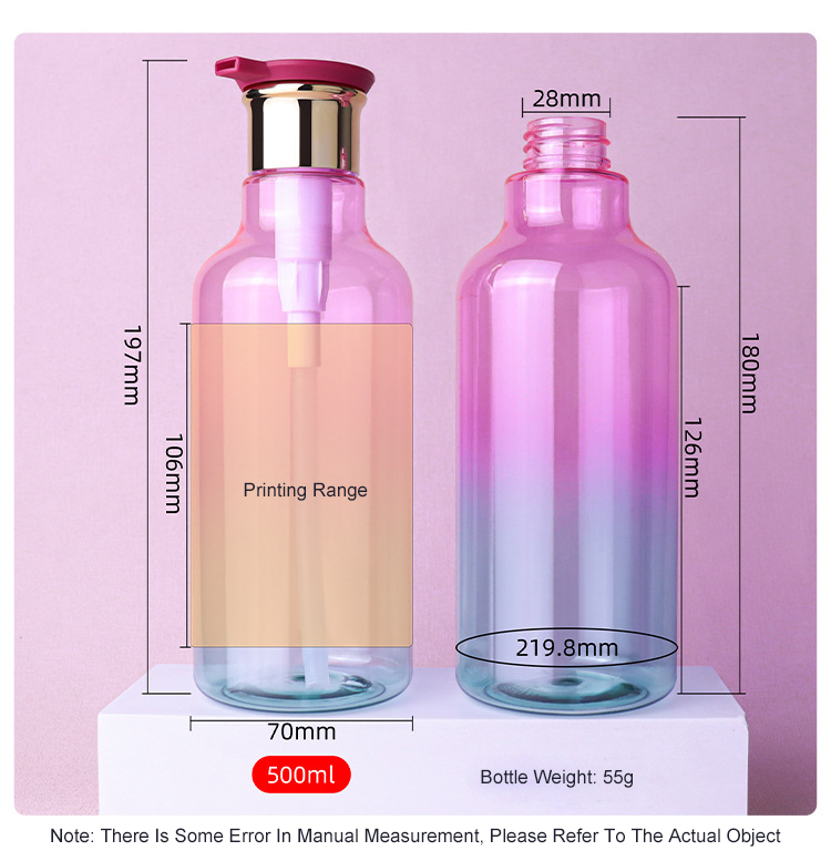 500ml Customizable Multi Spray Color Body Wash Plastic Foam Pump Bottle Cosmetic Packaging Lotion Shampoo Bottle