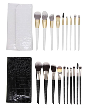 Nylon Hair Soft Makeup Brush 10pcs Custom Private Label Crocodile Pattern Handle Makeup Brush Set With Bag