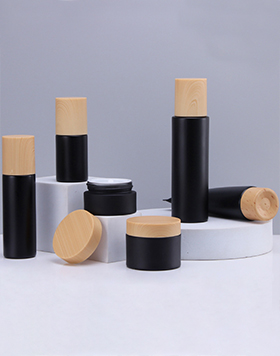 Matte Black Glass Bottle 30ml 50ml 100 Ml 120 Ml Serum Bottle And 30g 50g Matte Black Glass Jar With Wooden Plastic Lid