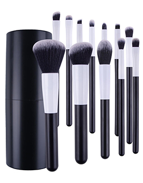 Soft Dense Synthetic Hair Private Label 12 Pcs Cosmetic Makeup Black Makeup Brush Set For Face Eye