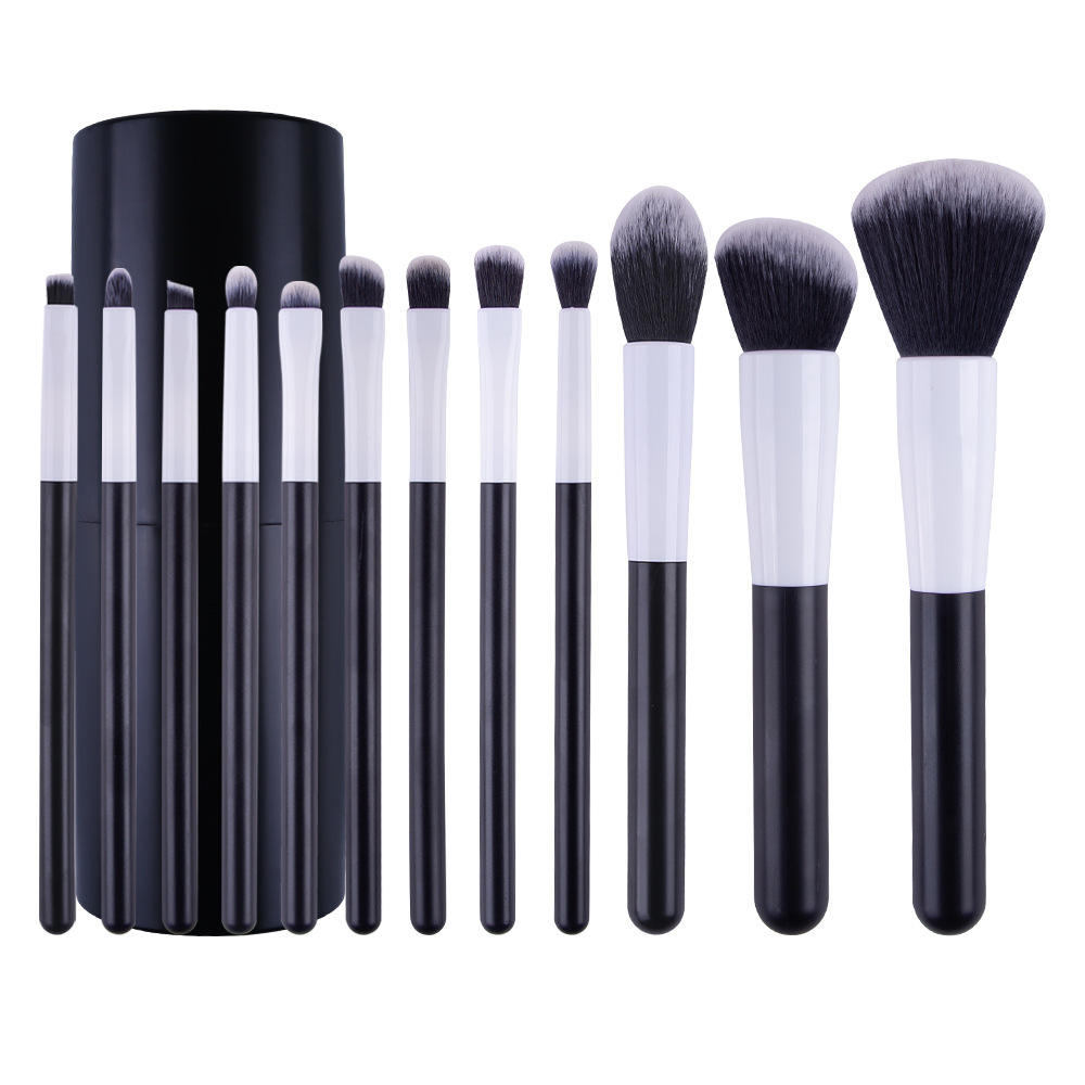 Soft Dense Synthetic Hair Private Label 12 Pcs Cosmetic Makeup Black Makeup Brush Set For Face Eye