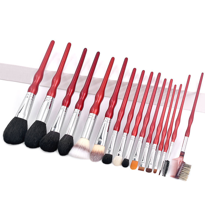 High Quality Wool Makeup Brush Set 16 Pcs Soft Professional Make Up Brushes Private Label Red Handle Makeup Brush