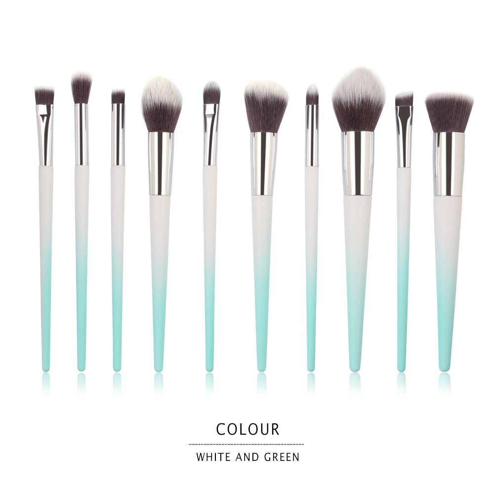 10pcs Gradient Blue White Shiny Silver Handle Soft Makeup Tools High Quality Professional Makeup Brush Set