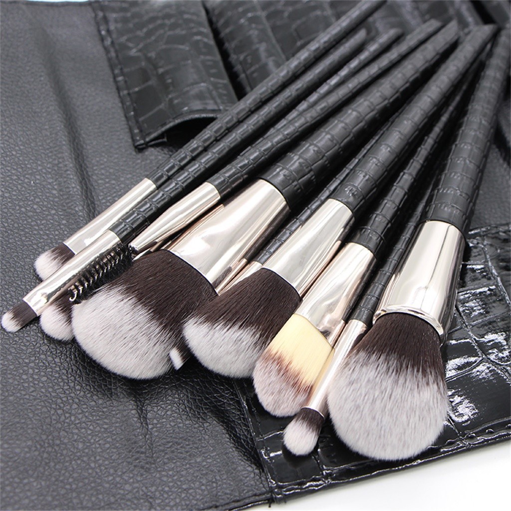 Nylon Hair Soft Makeup Brush 10pcs Custom Private Label Crocodile Pattern Handle Makeup Brush Set With Bag