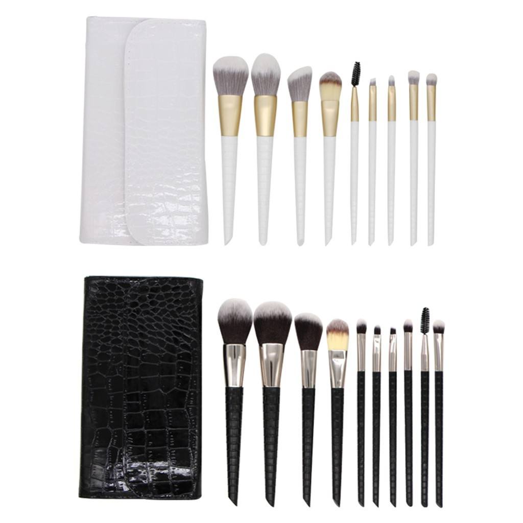 Nylon Hair Soft Makeup Brush 10pcs Custom Private Label Crocodile Pattern Handle Makeup Brush Set With Bag