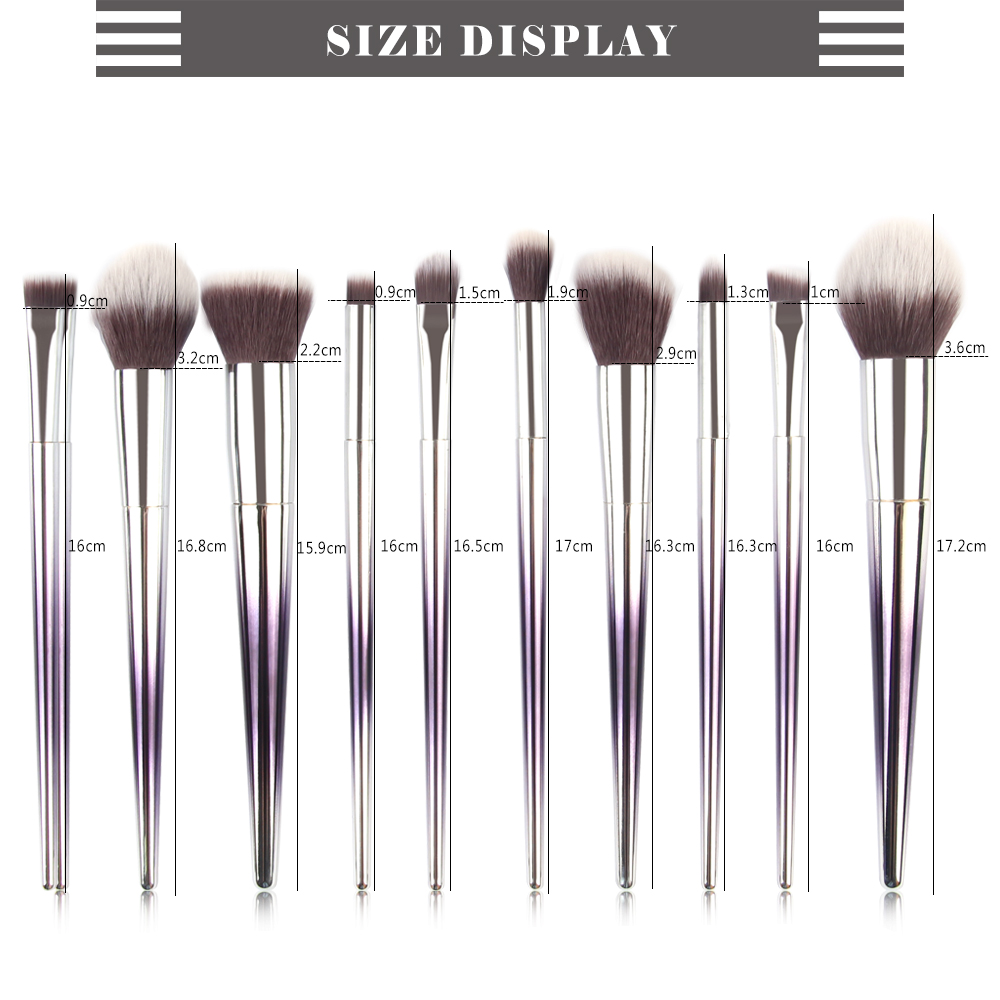 10pcs Gradient Blue White Shiny Silver Handle Soft Makeup Tools High Quality Professional Makeup Brush Set