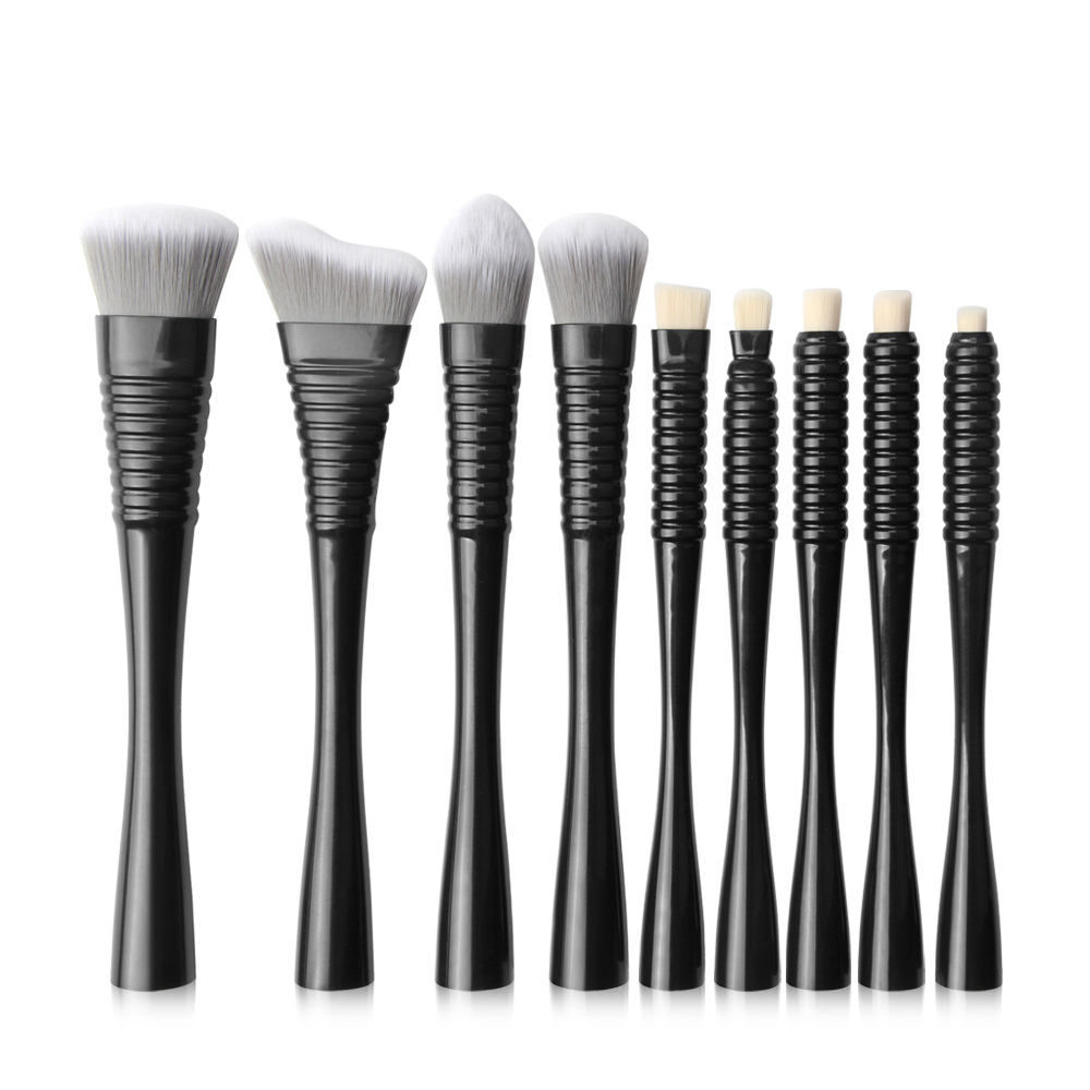 Black 9 Pcs Makeup Brushes Set Custom Logo Professional Synthetic Cosmetic Brushes Private Label With Bag