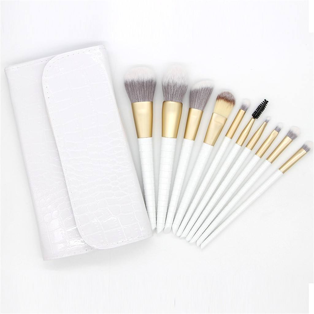 Nylon Hair Soft Makeup Brush 10pcs Custom Private Label Crocodile Pattern Handle Makeup Brush Set With Bag