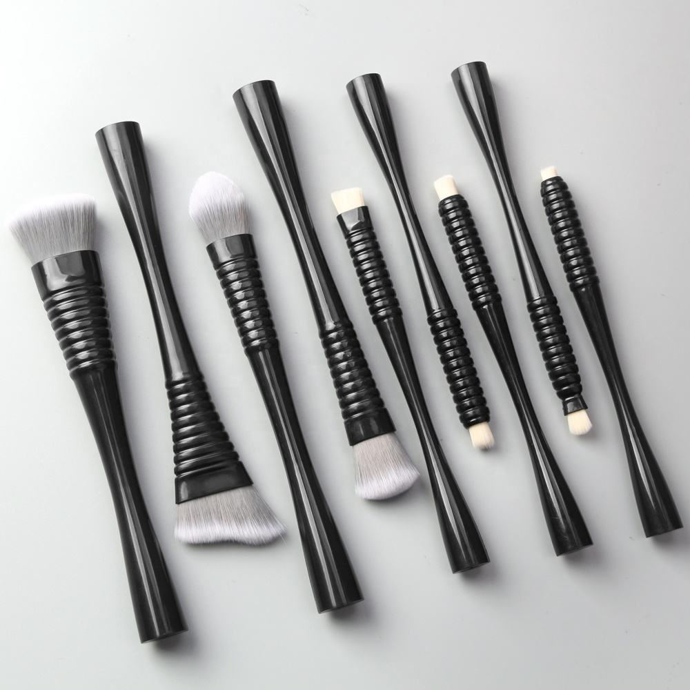 Black 9 Pcs Makeup Brushes Set Custom Logo Professional Synthetic Cosmetic Brushes Private Label With Bag