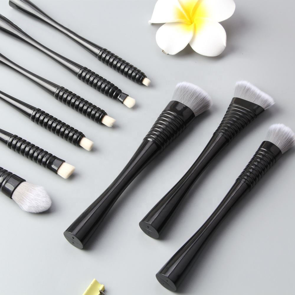 Black 9 Pcs Makeup Brushes Set Custom Logo Professional Synthetic Cosmetic Brushes Private Label With Bag