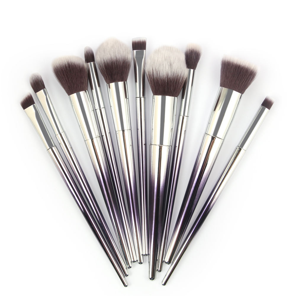 10pcs Gradient Blue White Shiny Silver Handle Soft Makeup Tools High Quality Professional Makeup Brush Set