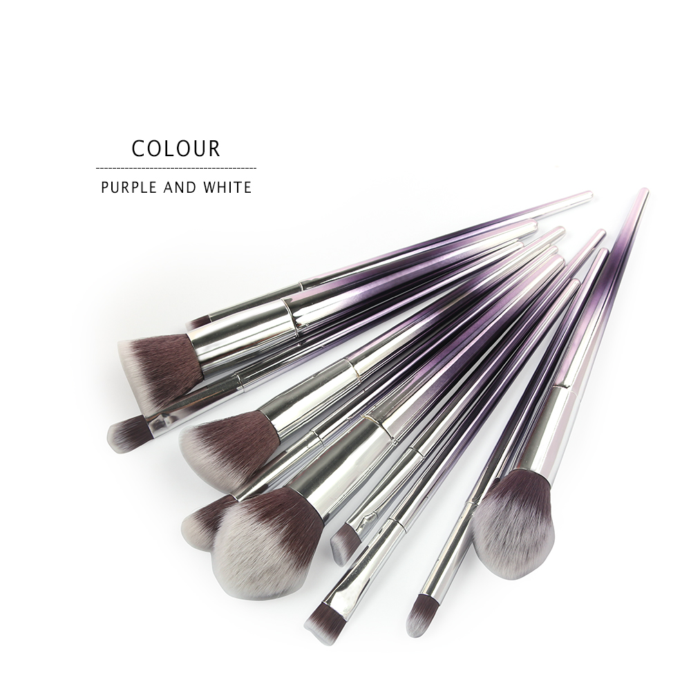 10pcs Gradient Blue White Shiny Silver Handle Soft Makeup Tools High Quality Professional Makeup Brush Set