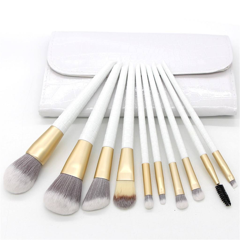 Nylon Hair Soft Makeup Brush 10pcs Custom Private Label Crocodile Pattern Handle Makeup Brush Set With Bag