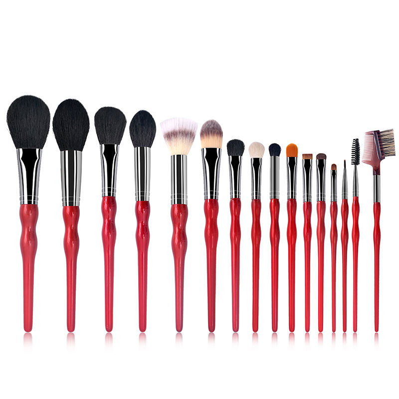 High Quality Wool Makeup Brush Set 16 Pcs Soft Professional Make Up Brushes Private Label Red Handle Makeup Brush