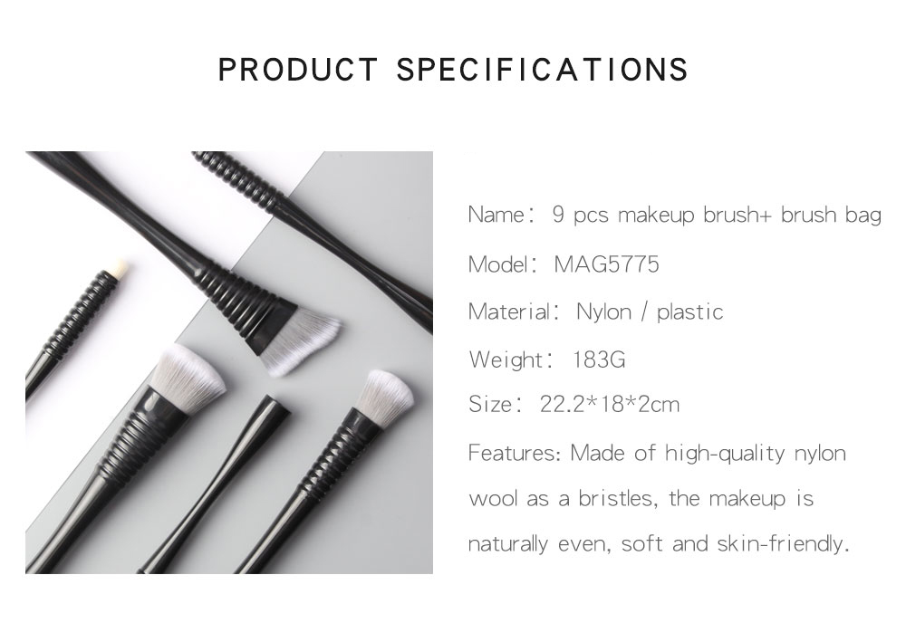 Black 9 Pcs Makeup Brushes Set Custom Logo Professional Synthetic Cosmetic Brushes Private Label With Bag