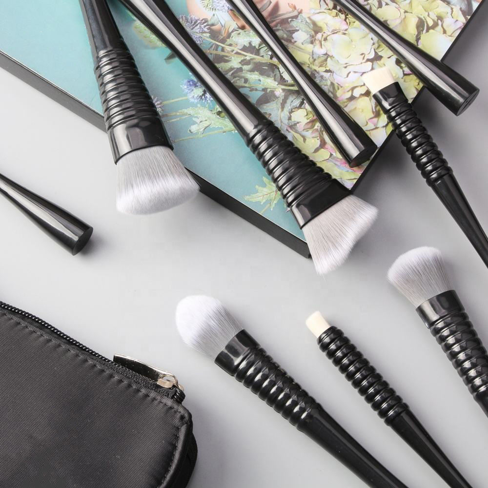 Black 9 Pcs Makeup Brushes Set Custom Logo Professional Synthetic Cosmetic Brushes Private Label With Bag