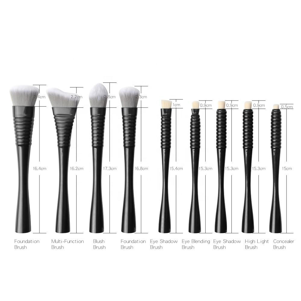 Black 9 Pcs Makeup Brushes Set Custom Logo Professional Synthetic Cosmetic Brushes Private Label With Bag