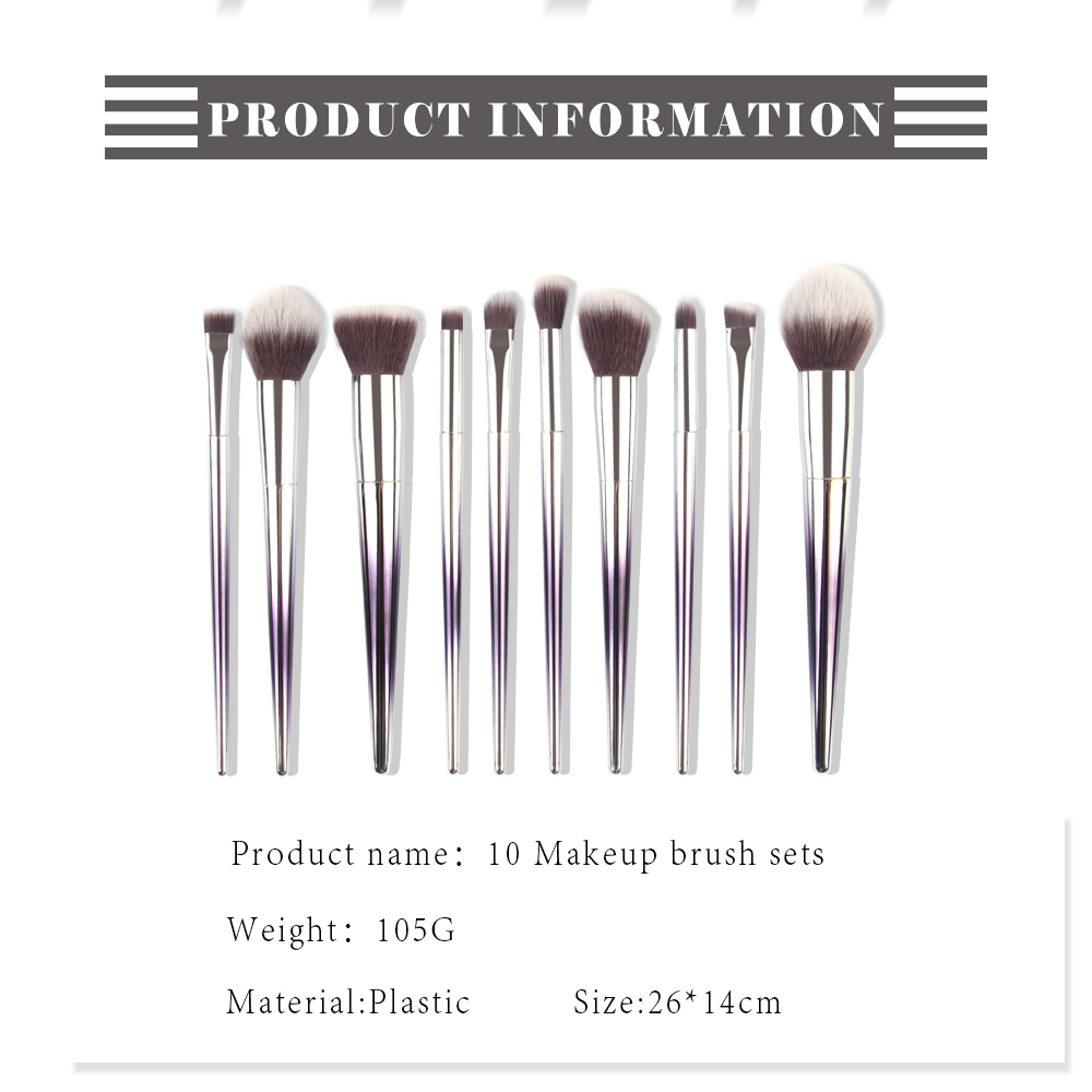 10pcs Gradient Blue White Shiny Silver Handle Soft Makeup Tools High Quality Professional Makeup Brush Set