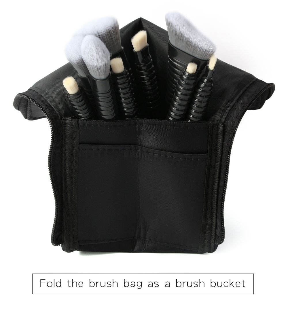 Black 9 Pcs Makeup Brushes Set Custom Logo Professional Synthetic Cosmetic Brushes Private Label With Bag