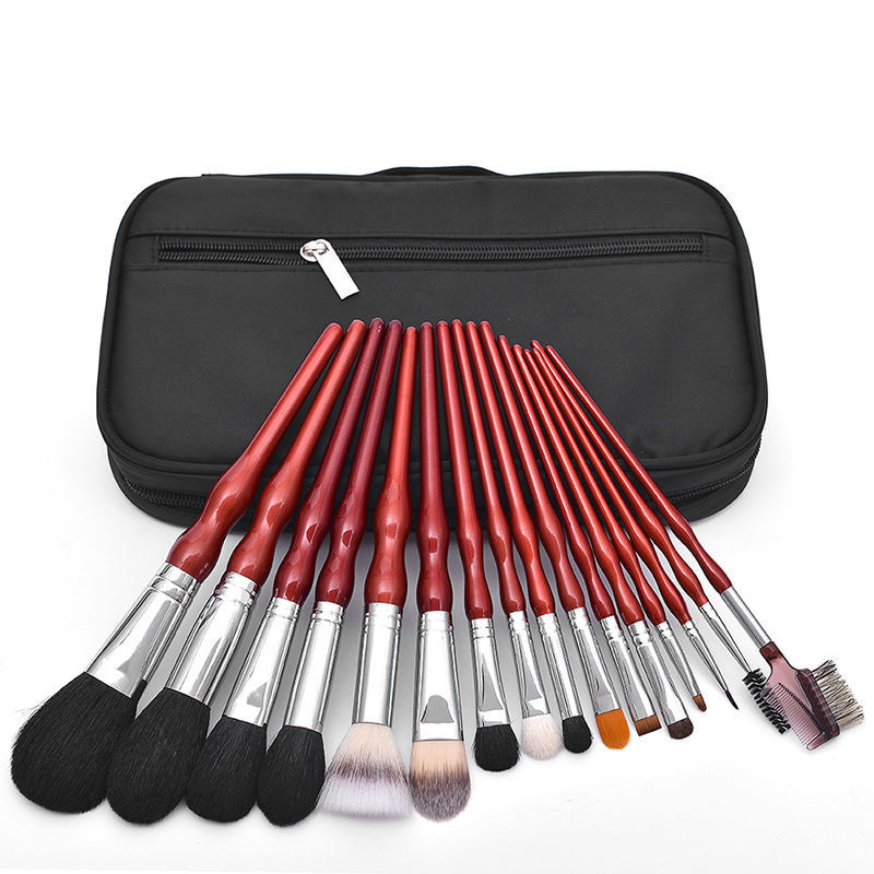 High Quality Wool Makeup Brush Set 16 Pcs Soft Professional Make Up Brushes Private Label Red Handle Makeup Brush