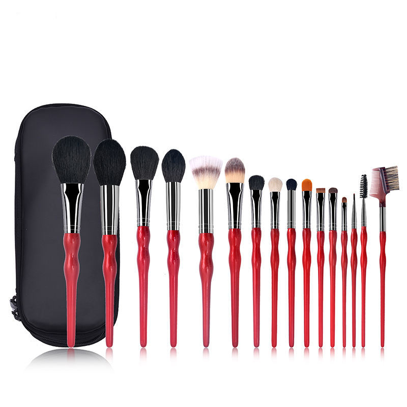 High Quality Wool Makeup Brush Set 16 Pcs Soft Professional Make Up Brushes Private Label Red Handle Makeup Brush