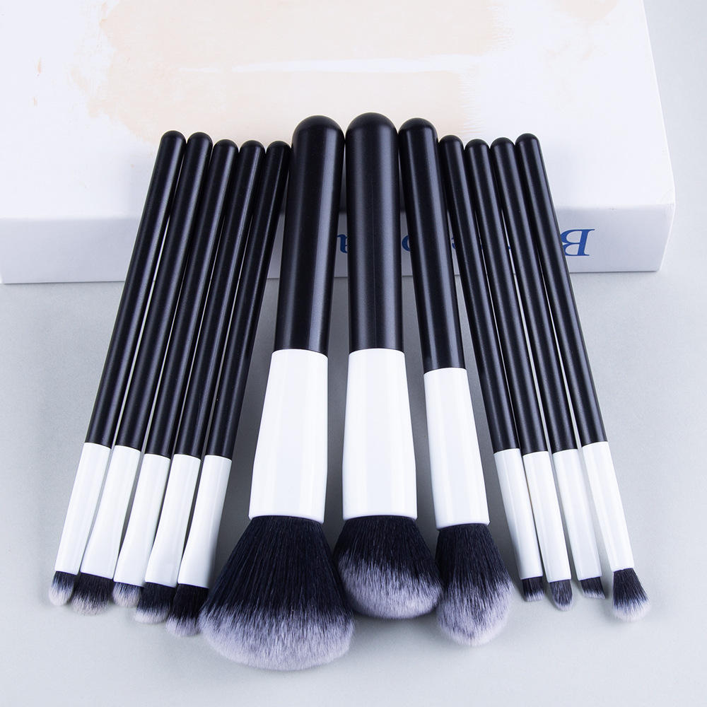 Soft Dense Synthetic Hair Private Label 12 Pcs Cosmetic Makeup Black Makeup Brush Set For Face Eye