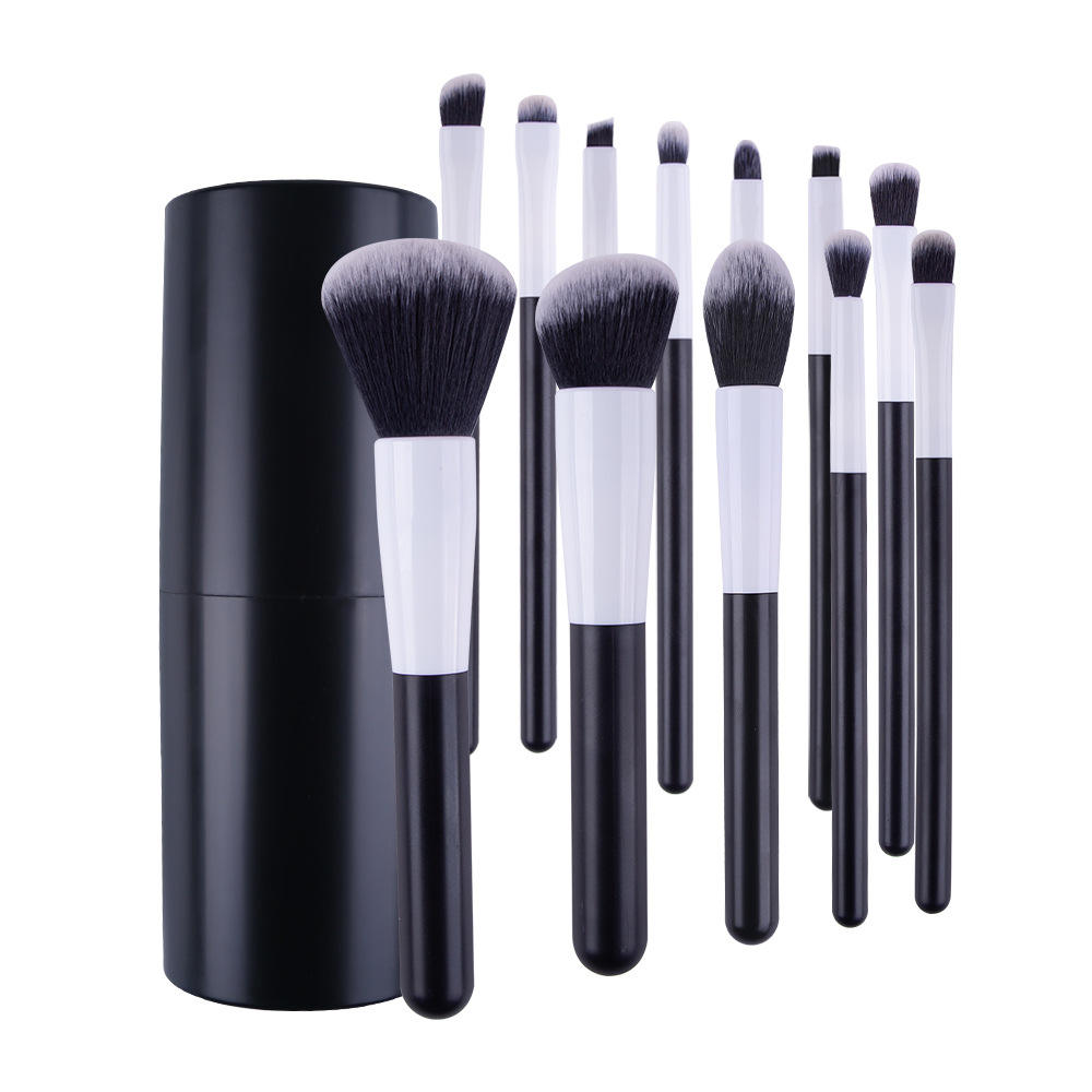 Soft Dense Synthetic Hair Private Label 12 Pcs Cosmetic Makeup Black Makeup Brush Set For Face Eye