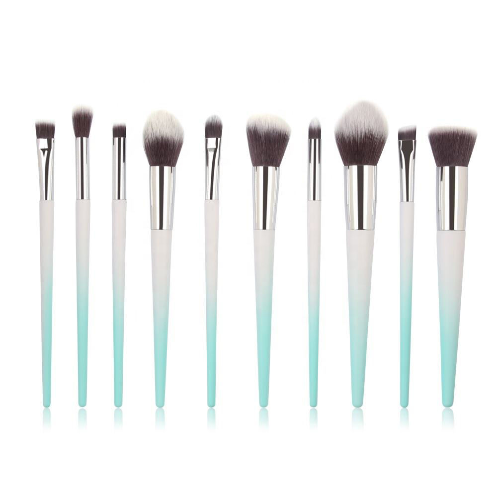 10pcs Gradient Blue White Shiny Silver Handle Soft Makeup Tools High Quality Professional Makeup Brush Set