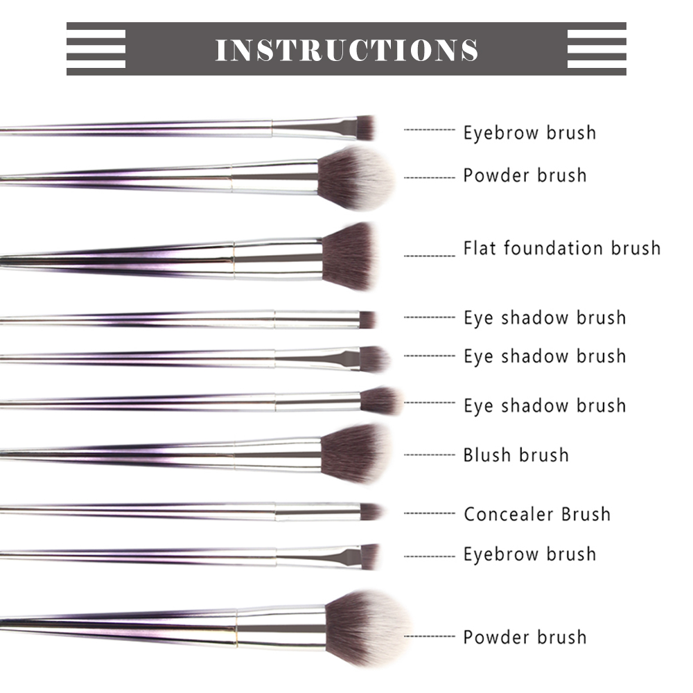 10pcs Gradient Blue White Shiny Silver Handle Soft Makeup Tools High Quality Professional Makeup Brush Set