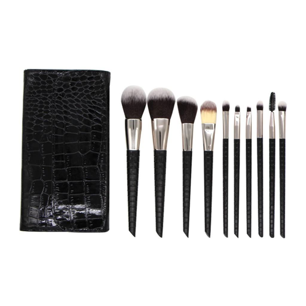 Nylon Hair Soft Makeup Brush 10pcs Custom Private Label Crocodile Pattern Handle Makeup Brush Set With Bag