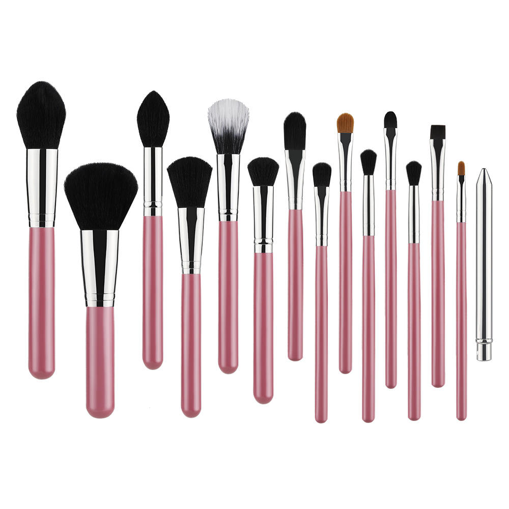 Custom Logo 15pcs Makeup Tools Wood Pink Handle Soft Synthetic Hair Brush Makeup Wholesale Makeup Brushes Set