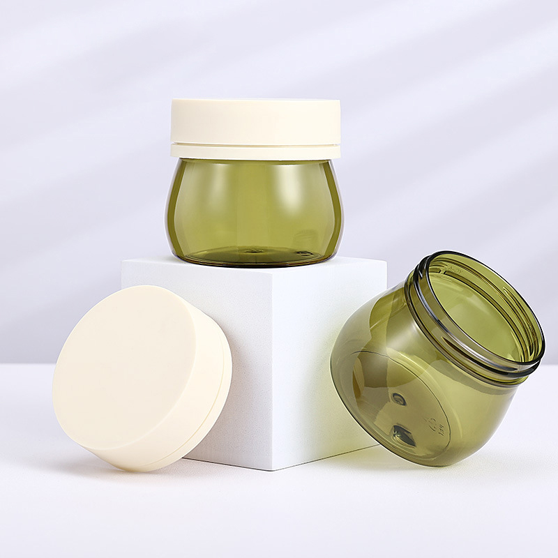 160ml Dark Green Thickened Wide Mouth Plastic Skin Care Cosmetic Recycled Cream Packaging Jar With Beige Screw Lid