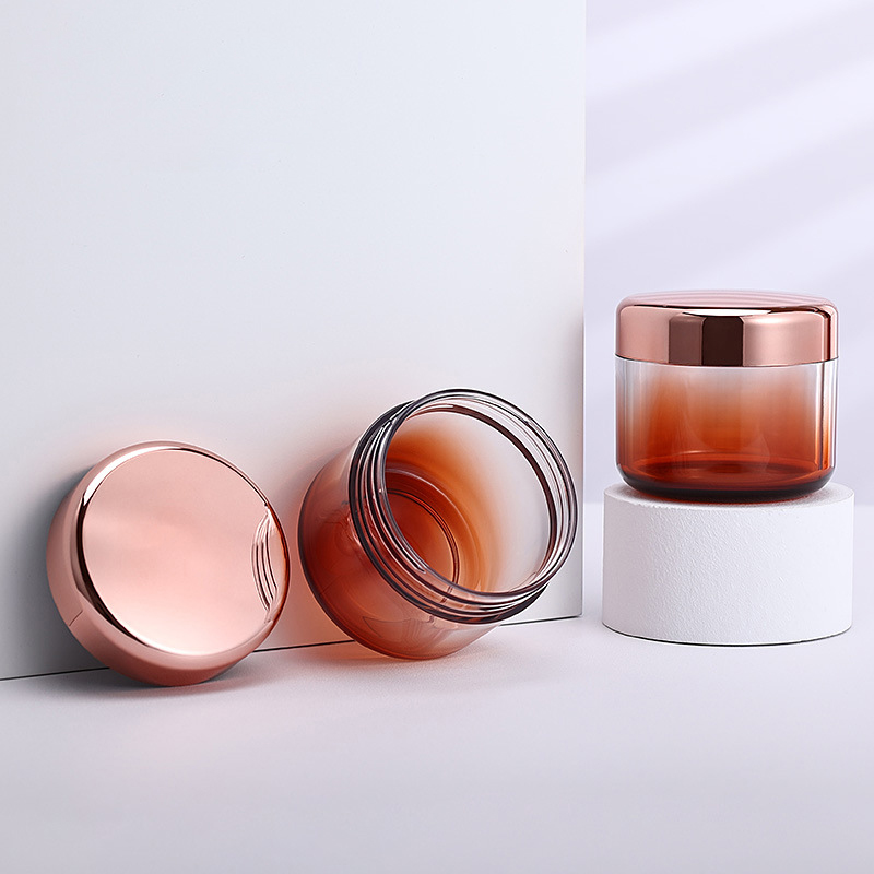 Custom Skin Care Container 100ml Thick-Walled Pot Gradient Color Cream Jar PET Plastic Cream Jar With Rose Gold Lid